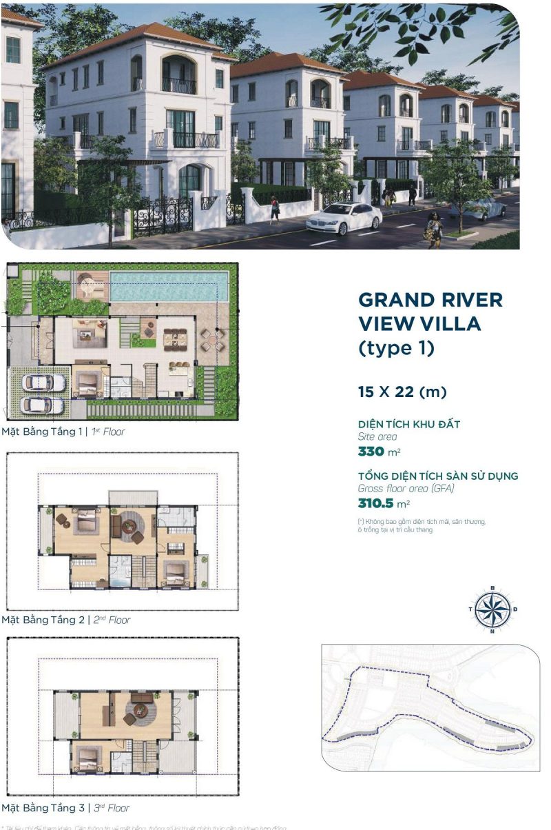 Biệt thự Grand River View Villa 15x22m Style 1 phân khu Elite 2 dự án Aqua City