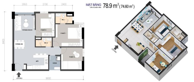Mat bang can ho 3 phong ngu 2 phong ve sinh co dien tich 78 9 m2 - PICITY HIGH PARK
