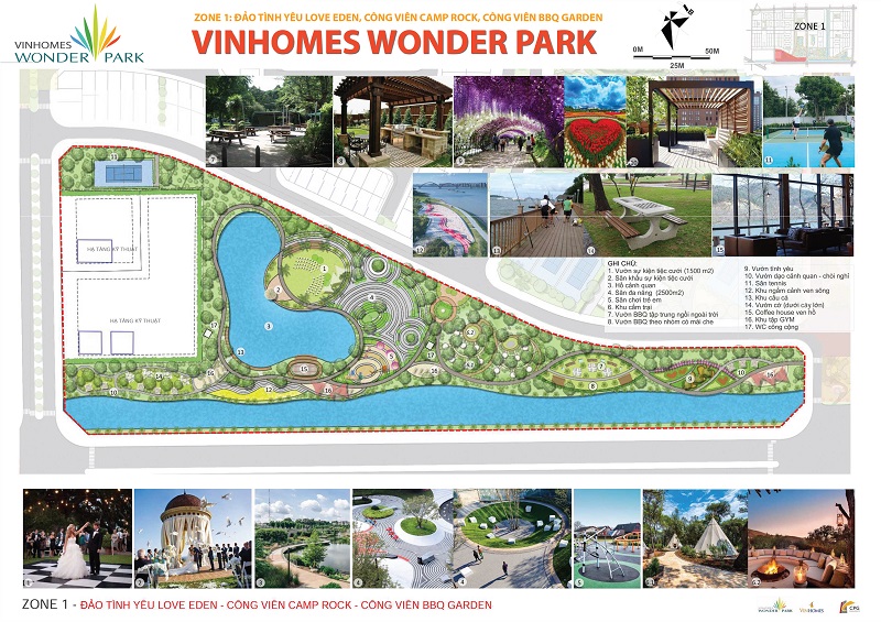 ZONE 1: Đảo Tình Yêu Love Eden, Công Viên Camp Rock, Công Viên BBQ Garden Vinhomes Wonder Park