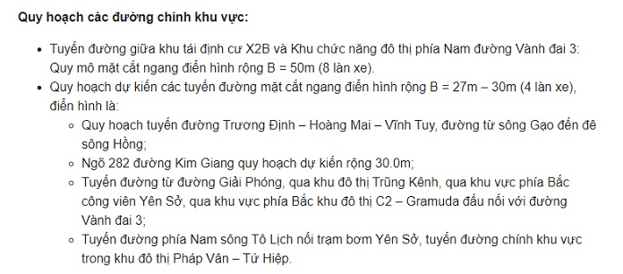 Quy hoạch các đường chính khu vực tại Quận Hoàng Mai